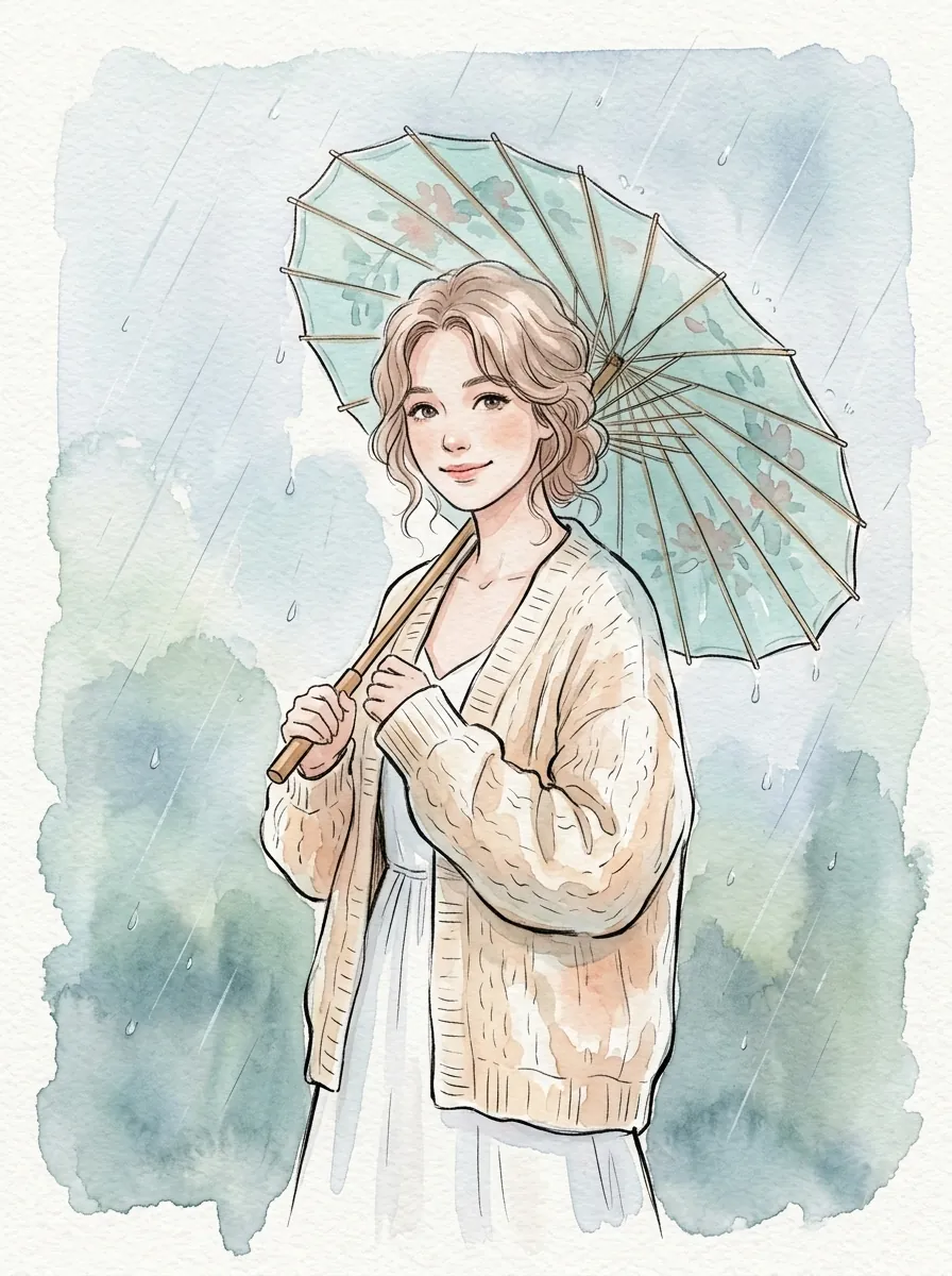 비 오는 날, 꽃 우산